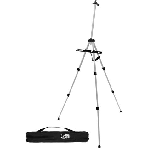 ECD Germany Cavalletto Treppiede Cavalletto in Alluminio Argento Regolabile in Altezza da 50 a 156 cm Cavaletto per Pittura Stabile e Pieghevole per Tele fino a 80 cm Cavalletti con Borsa di Trasporto