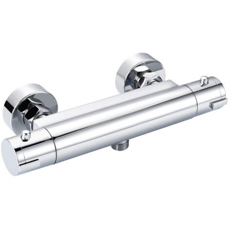 Todot – Mitigeur thermostatique de douche chromé mural en laiton massif – Bouton de sécurité 38°C – Entraxe 150mm – DBWF01GR (1/5)