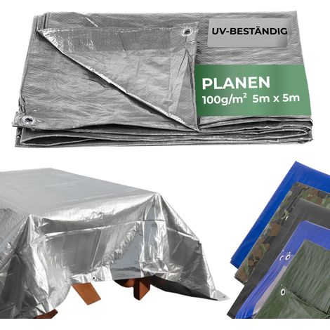 Plane Tarpaulin Medium 5x5 m, 100 g/m, Abdeck-, SILVER, silber, mit Ösen (1/5)