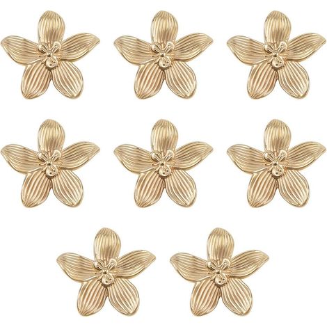Lot de 4 ou 8 boutons de placard dorés fleuris, poignées en laiton doré vintage pour tiroirs, salle de bain, meubles. (1/5)