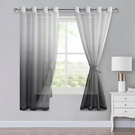 Rideaux en voile avec œillets, rideaux dégradés, rideau Sheer Ombre, lot de 2 pour la chambre à coucher et le salon, rideaux à passants avec cintres à plis H175xL140cm Gris (1/5)