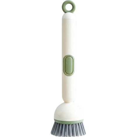 Spazzola per lavare i piatti con dispenser di sapone, spazzola per lavello da cucina con manico lungo, testina rotante, antigraffio, pulizia profonda, comunicato stampa, colore verde. (1/5)