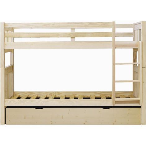 Litera + cama elevable madera blanco lavado 90x190cm