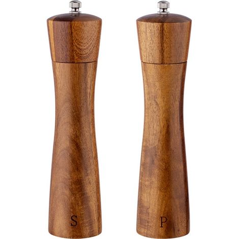 Set di macina sale e pepe, set di macina sale e pepe da 20 cm (8 pollici) in legno di acacia con rotore in ceramica e macinatura grossolana regolabile e resistente. (1/2)