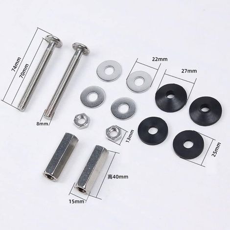 Boulons de Fixation pour Réservoir Toilette Lot de 2, Antirouille avec Écrous et Rondelles Caoutchouc (1/5)