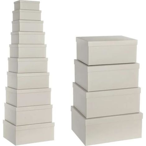Boîte de rangement - JUANIO - Lot de 10 - Beige - Rectangulaire - Empilables, ultra résistantes (1/4)