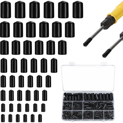 Lot de 300 bouchons ronds en caoutchouc PVC noir - Capuchons de protection à visser - Embouts en caoutchouc - Vis - Capuchons en plastique pour barres métalliques, câbles (1/5)