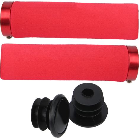 Poignées vélo éponge confortables avec bouchons verrouillables, accessoire cyclisme rouge, bagues rouges (1/5)
