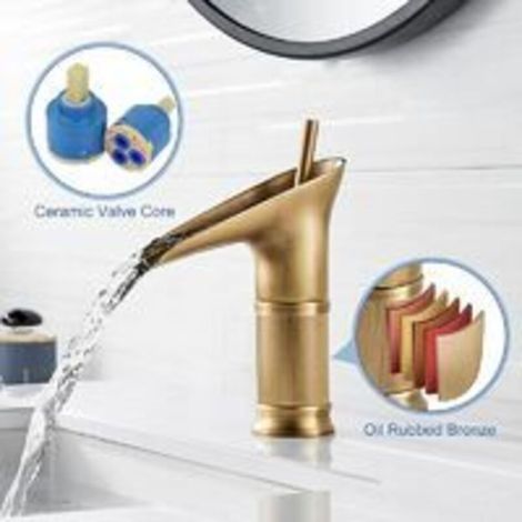 Wasserfall-Waschtischarmatur, antike Bronze-Waschtischarmatur, Wasserfall-Waschtischarmatur mit Warm- und Kaltwasseranschluss, elegante Messing-Waschtischarmatur (1/4)
