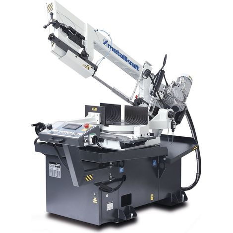 Scie à ruban semi-automatique pour métaux – Angle double -60/+45° – Capacité de coupe 300 mm – Moteur 2,4 kW 400V – Vitesse variable 20-100 m/min – Metallkraft (1/5)