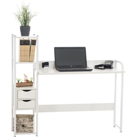 Bureau Widnes avec Plateau en MDF Cadre en Tubes d'acier et Colonne de rangement Blanc / Blanc (1/5)