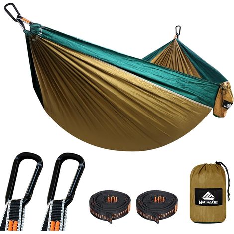 Hamac Ultra-léger de Voyage Camping  300 kg Capacité de Charge,(275 x 140 cm) Nylon à Parachute 2 x Mousquetons de qualités, 2 x Sangles de Nylon pour Jardin d'interieur/extérieur (1/5)