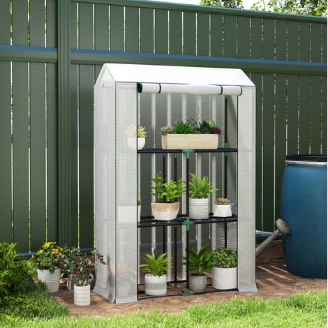 Serre de balcon à étagères, serre tunnel blanche 100 x 40 x 150 cm avec porte enroulable, structure en acier, idéale pour tomates, fleurs et semis  CHICFURN (1/5)