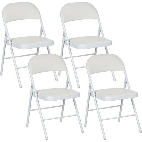 Piètement acier robuste et rembourrage confortable : lot de 4 chaises pliables blanches pour accueil, bureau et événements (1/5)