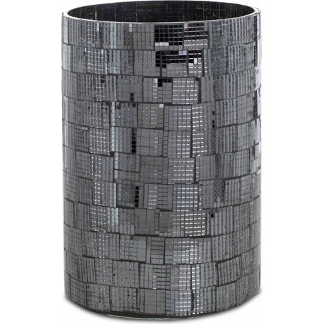 HOMESCAPES Mosaic Glass Wind Light Large Candle Holder - with Polished Steel Base