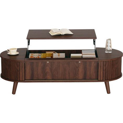 Table basse Noyer, plateau relevable, 120 x 50 x 39, 5 cm, MDF, moderne, pratique, avec rangement, pour salon (1/5)