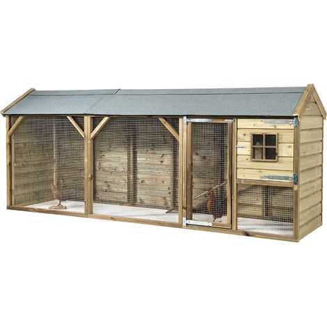 Fatmoose Hühnerstall mit Auslauf CosyChicken Cottage aus Holz - 363x95x148 cm