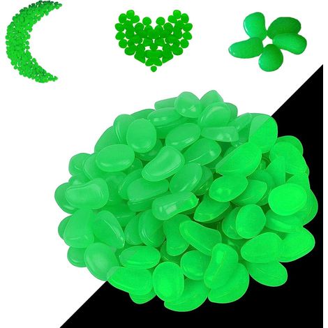 300 Galets, Résine, 17x13mm, Lumineux, Vert, Jardin, Piscine, Aquarium