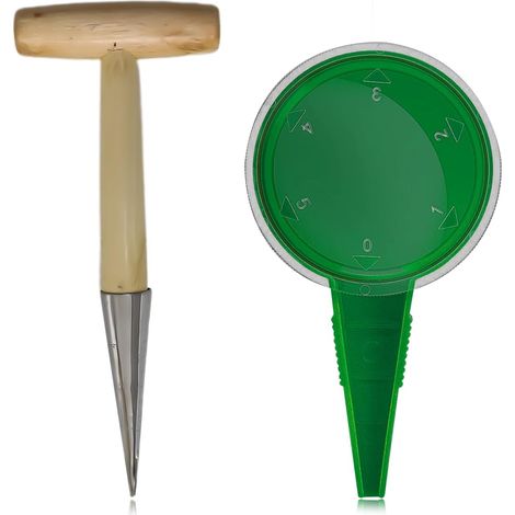 Plantoir à main pour jardin outil semeur, outil à poignée en bois 10" distributeur de graines pour bulbes avec semoirs, outil de plantation (1/5)