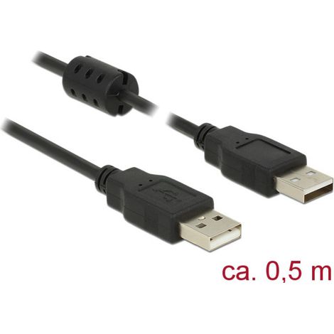 Delock USB-Kabel USB 2.0 USB-A Stecker, USB-A Stecker 0.50 m Schwarz mit Ferritkern 84888 (1/2)