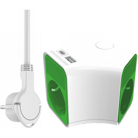 Steckdosenwürfel USB Steckdosenleiste 3 fach mit Schalter, Kindersicherung, Weiß