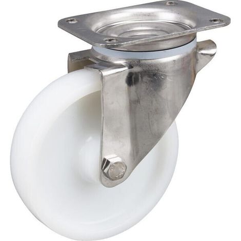 Rueda industrial giratoria en poliamida: di谩metro160 x 40 mm placa soporte acero inoxidable: 137 x 105 mm. Capacidad: 500 kg