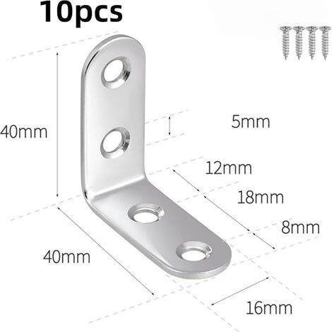 Stainless Steel L-Shaped Brackets 90 Degree Mounting Brackets Stainless Steel Bracket Screws Small Metal Bracket for Fixing Wooden Furniture (40 x 40 x 16 mm) (1/4)