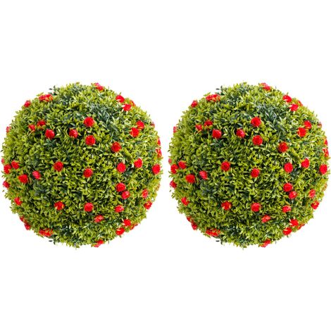 Boules topiaires artificielles réalistes – Plante synthétique avec fleurs rougeâtres – Décoration suspendue pour intérieur/extérieurérieur, maison, jardin, mariage – 2pcs, diamètre 52cm (1/5)