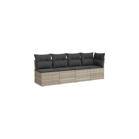 Canapé de jardin et coussins 4 places gris clair résine tressée (1/5)