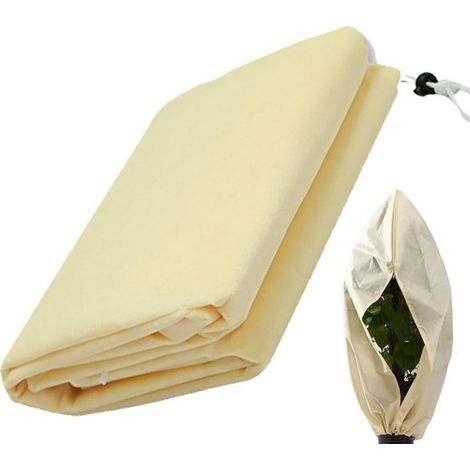 Housse de protection pour plantes 100 x 80 cm, voile antigel en tissu non tissé, fermeture éclair, résistante et perméable aux UV, protection hivernale pour arbres et plantes, beige (1/5)