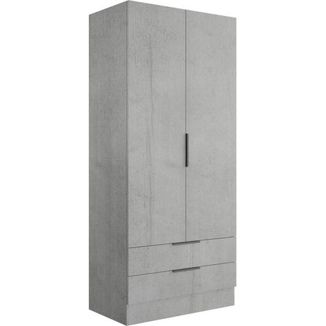Composad  Armadio della Linea ESPRESSO con 2 Ante e 2 Cassetti, Armadio Contenitore, Salvaspazio, per Camera da letto, Lavanderia, (LxAxP) 81,9x184,4x46,3 cm, Colore Grigio Cemento, Made in Italy (1/4)