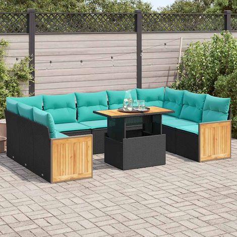 vidaXL Set Divani Giardino 10pz con Cuscini Nero in Polyrattan Acacia (1/5)