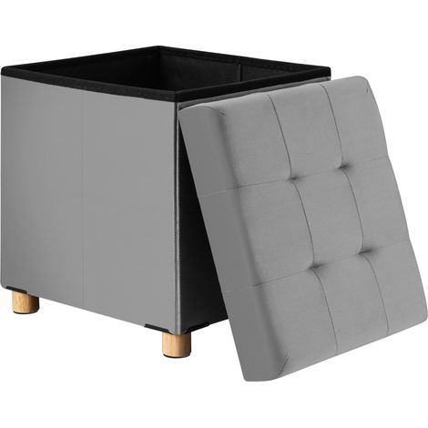 CASARIA® Tabouret cube en velours espace de rangement Pouf 40 x 40 x 40 cm Coffre de rangement Repose-pied siège Gris (1/5)
