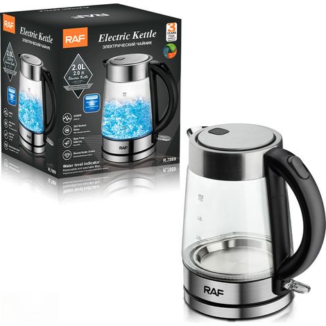Elektrischer Glaswasserkocher, 1,7 l, 2200 W, Edelstahl, blaue LED-Beleuchtung, 360°-Sockel, BPA-frei, für Tee und Kaffee (1/5)