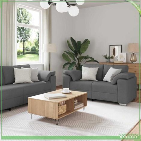 Canapé 3 pcs - 3324659 - Gris foncé - Tissu en lin mélangé - 2/3 places (1/5)