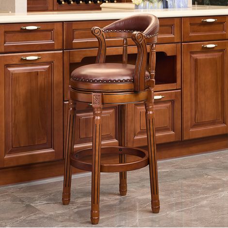 sedia bar girevole in pelle e legno marrone OKMYHOME (1/5)
