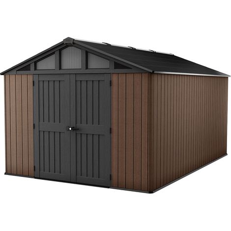 Keter – Abri de jardin résine 12,5 m2 – Marron aspect bois – Structure renforcée en acier – Technologie Evotech (1/5)