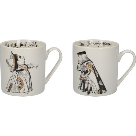 V&A Alice in Wonderland Juego de 2 Tazas de Lata, Porcelana, White Black Gold
