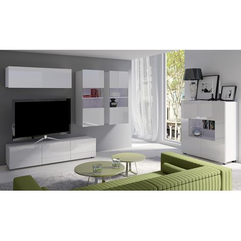 Wohnmöbel Set mit Highboard in weiß Hochglanz CAIRNS-132 (1/5)