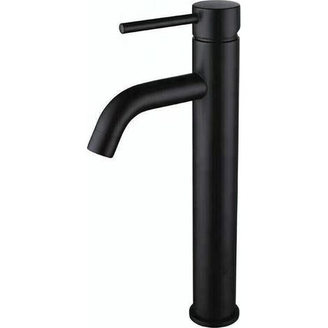 Rubinetto da bagno alto, monocomando, per lavabo da appoggio, miscelatore a un foro per lavabo con tubi di alimentazione dell'acqua, nero opaco. (1/5)