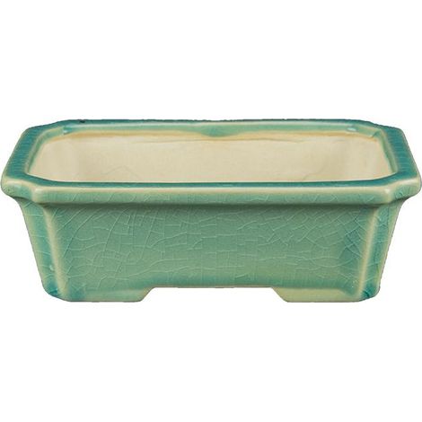 Vaso per bonsai rettangolare in gres smaltato verde 13,5x9x4 cm - YM27