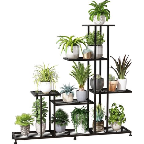 Portapiante in Ferro Battuto Porta Piante con 8 Ripiani Portavaso Nero per Balcone Giardino Patio 110x116x25 cm