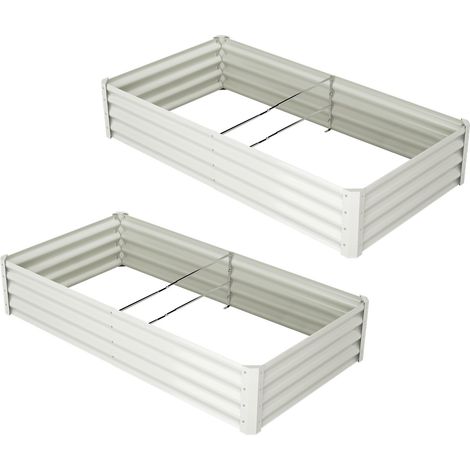 Bac à fleurs surélevé en métal galvanisé – Lot de 2 jardinières rectangulaires stables – 90P x 180L x 30H cm - Parfait pour plantes, légumes (1/5)