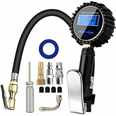 Numérique Manomètre Pneu, Haute Précis Digital Jauge de Pression de Pneus avec Pistolet Gonflage pour La Voiture Moto Vélos Camion, 200 psi avec Tuyau en Caoutchouc et Prise de Connexion Rapide, Ensol (1/5)