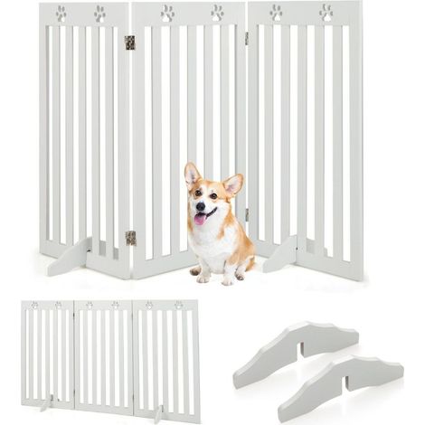 Barrière de sécurité pour chiens, 89 cm de hauteur, barrière de protection en bois, pliable, blanche (1/5)