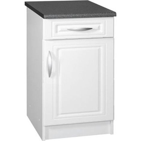 Tendencio – Meuble bas de cuisine 50 cm – 1 porte, 1 tiroir, 1 étagère – Mélaminé blanc – Pour aménagement personnalisé