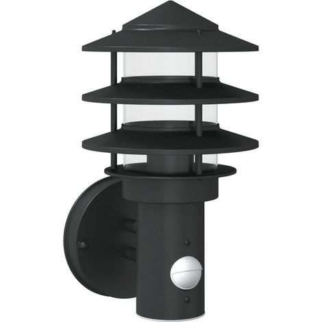 Applique murale d'extérieur avec capteur réglable 15,5 x 15,5 x 28 cm en acier inoxydable noir (1/5)