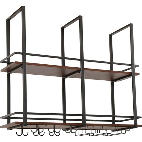 Portabottiglie sospeso in metallo 100 x 30 x 85 cm effetto noce nero 030009191
