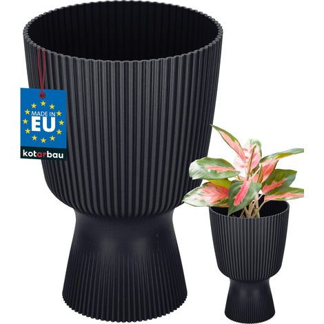 KOTARBAU® Pot de Fleur Ø 14 cm - Pot de Fleur Interieur - PVC - Pot de Fleur Exterieur - Pot pour Plante avec Socle - Nervuré - Forme de Coupe - H: 21 cm - Anthracite (1/4)