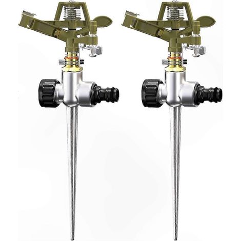 Arroseur rotatif 360° avec piquet de sol, couvre jusqu'à 450m², buse d'irrigation réglable pour jardins, pulvérise l'eau sur un rayon de 24m. (1/5)